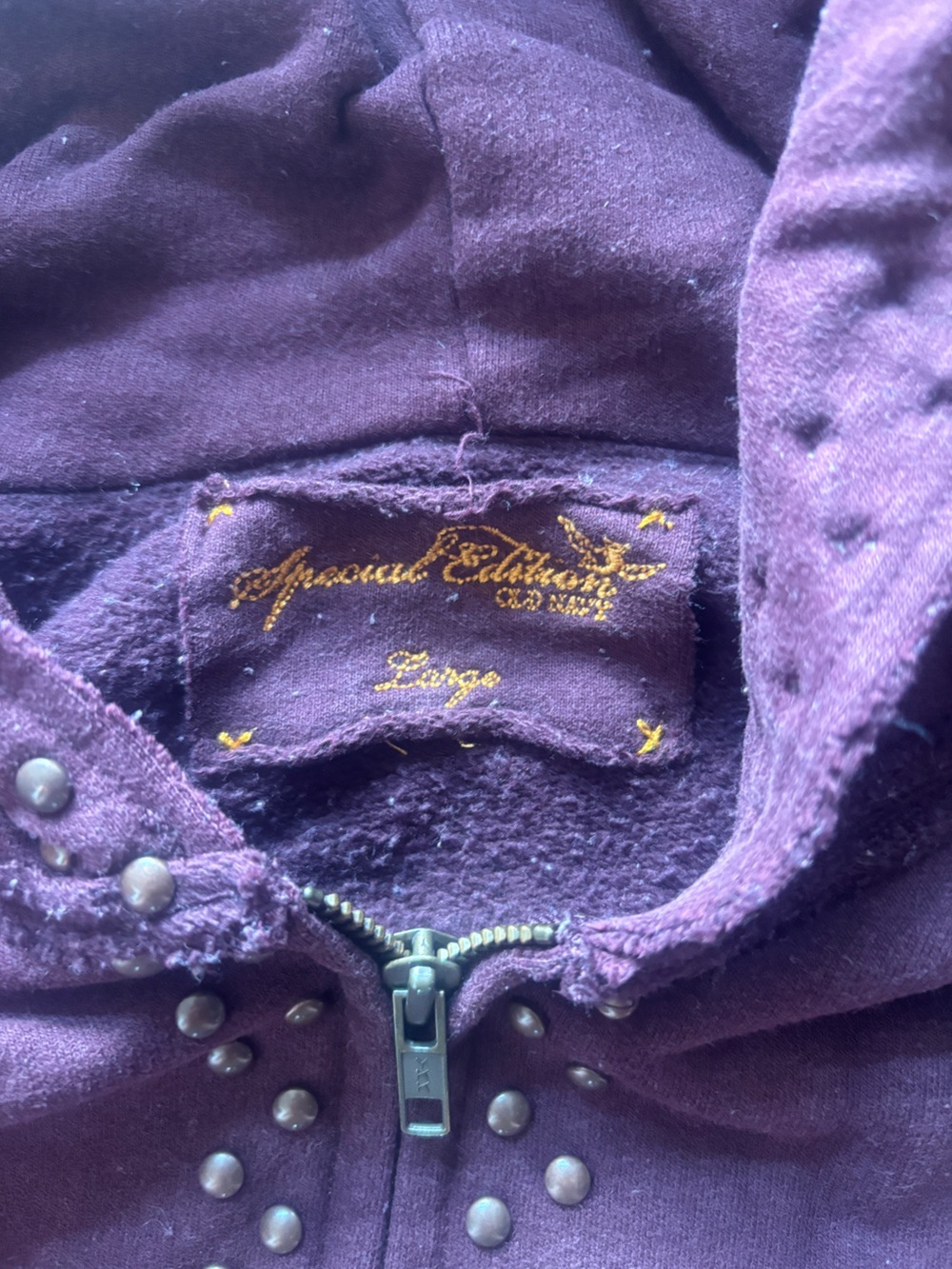 Y2k Old Navy Burgundy Stud-Trim Zip Hoodie - Picture 3 of 3